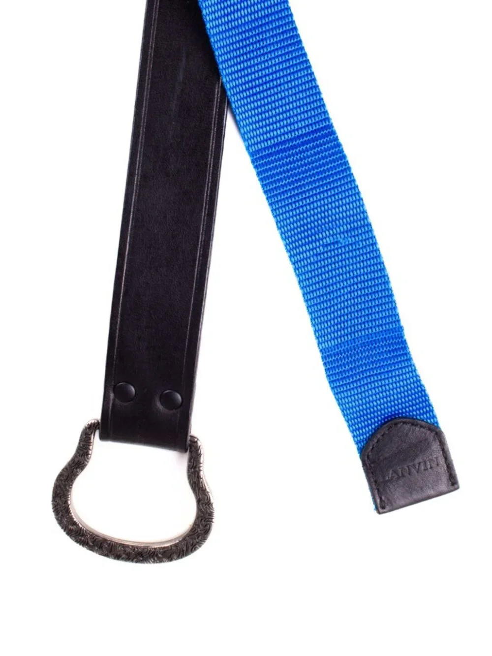 LANVIN Black Blue 2-Tone Nylon Leather Belt